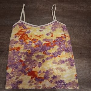 J. Crew Yellow Floral Spaghetti-Strap Camisole with Lavender & Orange Accents